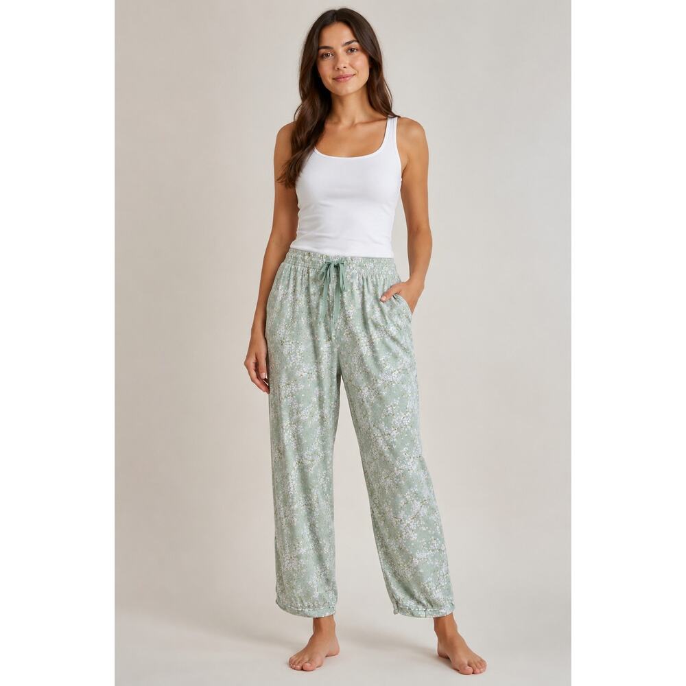 Papinelle Sage Green Floral Cotton Pajama Pants Medium Lounge Sleepwear
